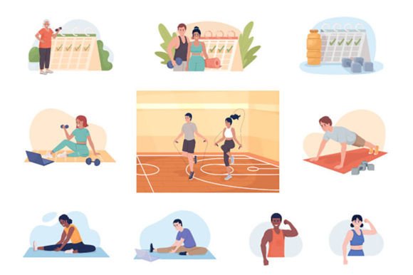 Get Moving with Exercising Characters Illustrations