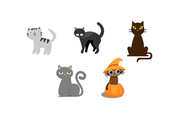 Halloween Cat Cute Illustrations Set: Spooky-Cute Design Assets