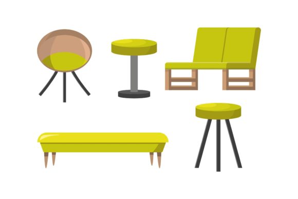 Terrace Yellow Chair Illustrations Set: A Fresh Take on Creative Assets